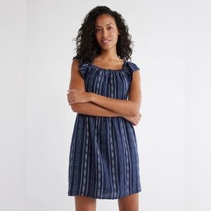 Time and Tru women’s Square Neck Mini Dress Dark Navy Stripe Size
